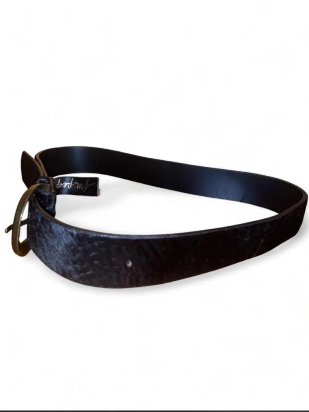 Free People Cassie Coin Black Snake Embossed Calf Hair Leather Belt – M/L
